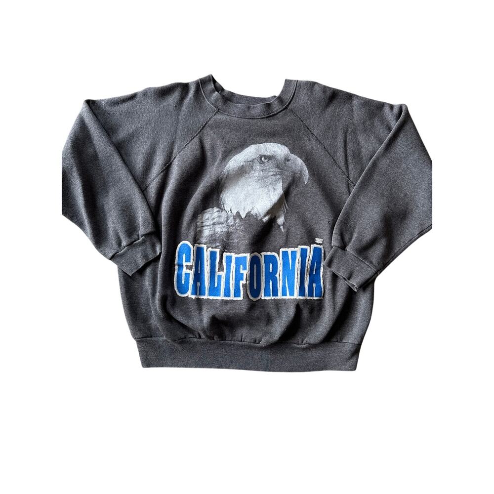 Vintage Eagle California USA Made Tultex XXL Graphite Heather Gray Crewneck